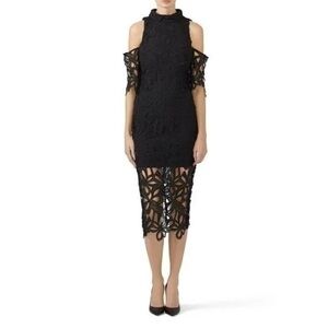 ELLIATT “the sight” black lace midi Black cold shoulder dress